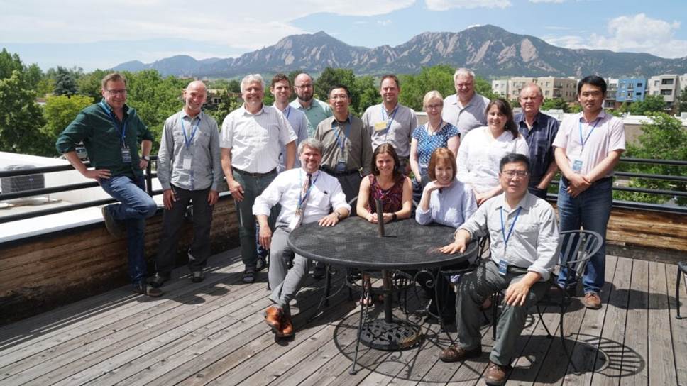 Participants in the GERI Governance Workshop, Boulder Colorado, June 2019 — group photo of representatives from CERN, eLTER, ICOS ERIC, NEON, SAEON, TERN and the US NSF.